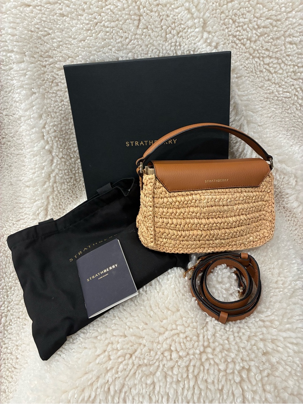 Strathberry Mosaic Nano Raffia & Leather Top Handle:Crossbody - Picture 2 of 9